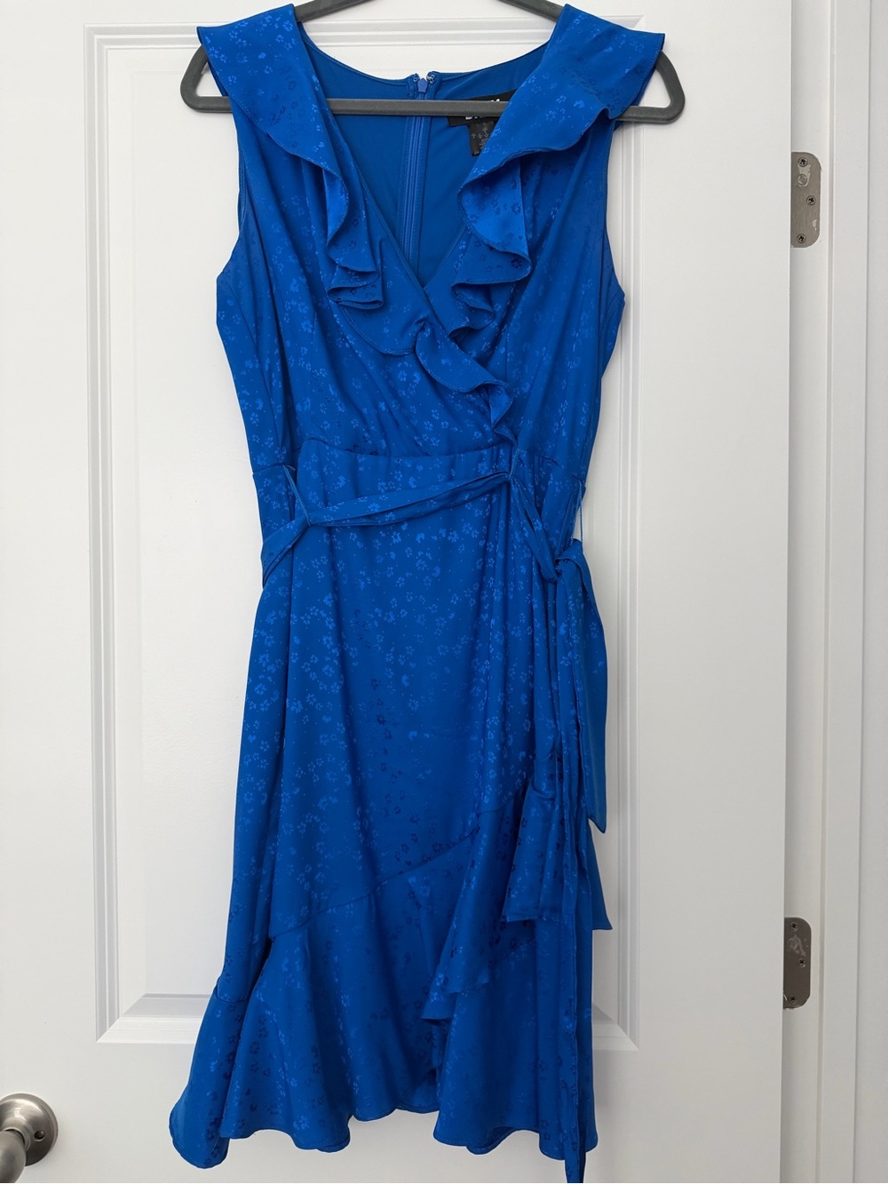 DKNY Royal Blue Ruffle Wrap Midi Dress